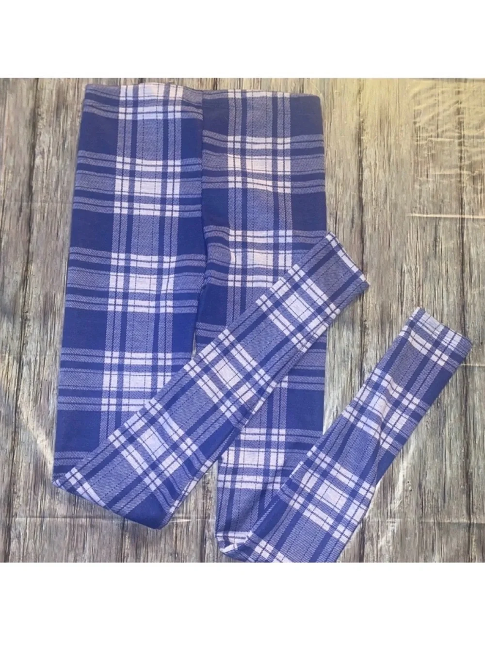 💞 New Little Girls Size Small Blue & Gray Plaid Skinny Leggings